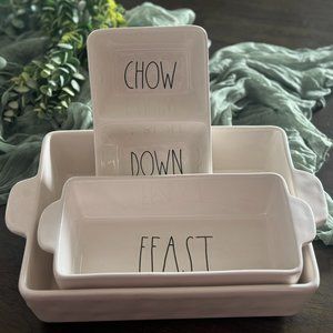Rae Dunn "Chow Down, Feast, Share" Serving Set"